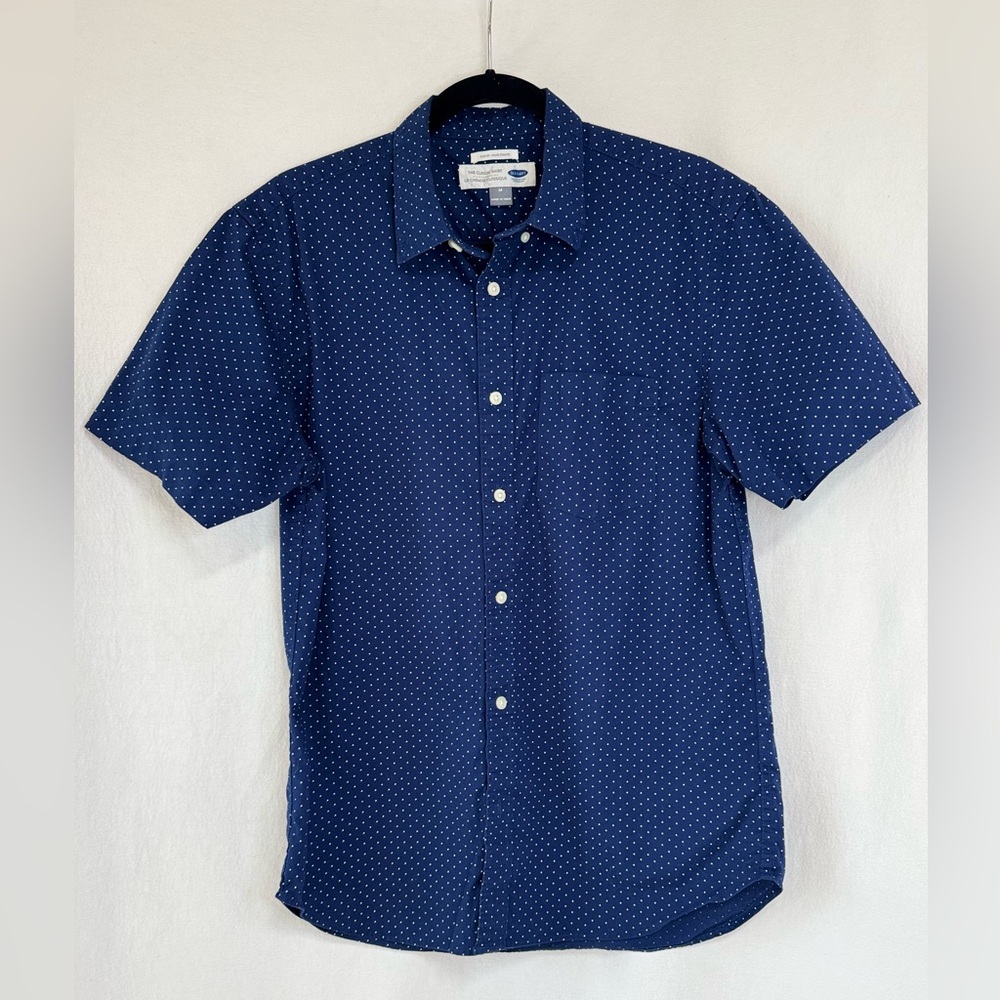 Men’s Navy Blue Casual Button Down Shirt with Polka Dots